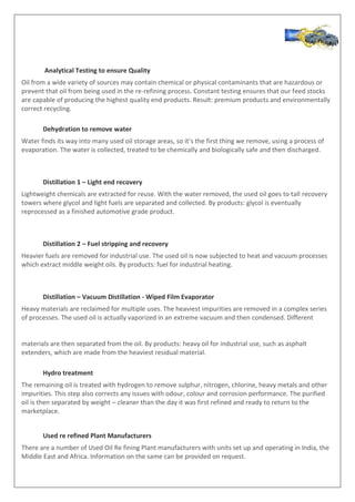 Notes on used oil re refining aug 2017 with api prsnt attached | PDF