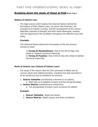 PART ONE: UNDERSTANDING USOOL AL-FIQH

Breaking down the study of Usool al-Fiqh Binder Page 3

History of Islamic Law:

  ...