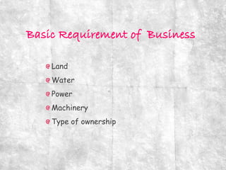 Land
Water
Power
Machinery
Type of ownership
 
