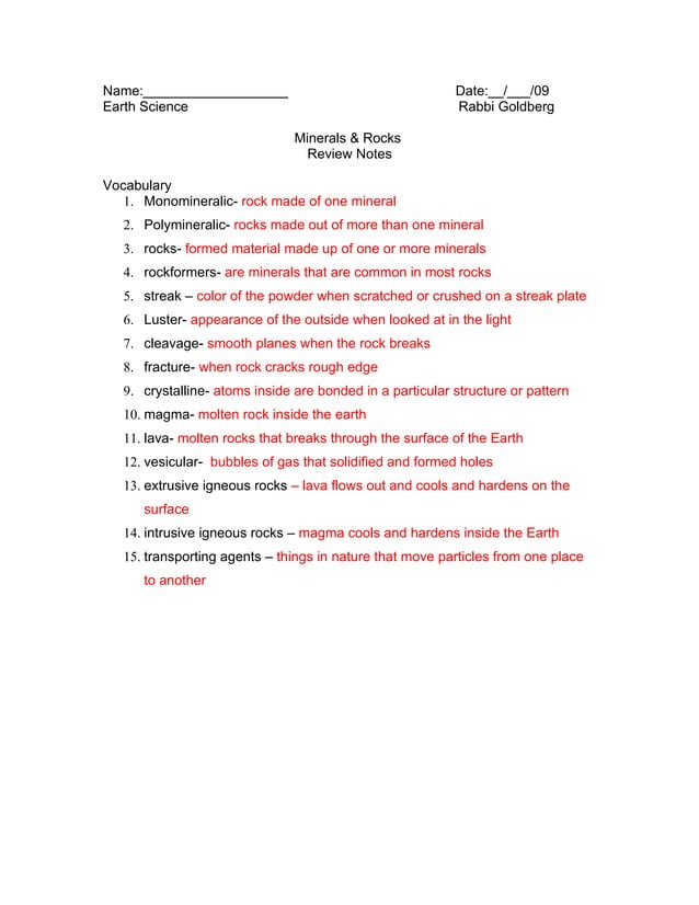 Notes rocks minerals | DOC