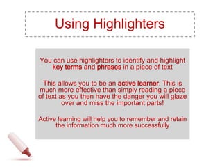 Effective Highlighting Example Note Taking for Students | PPTX