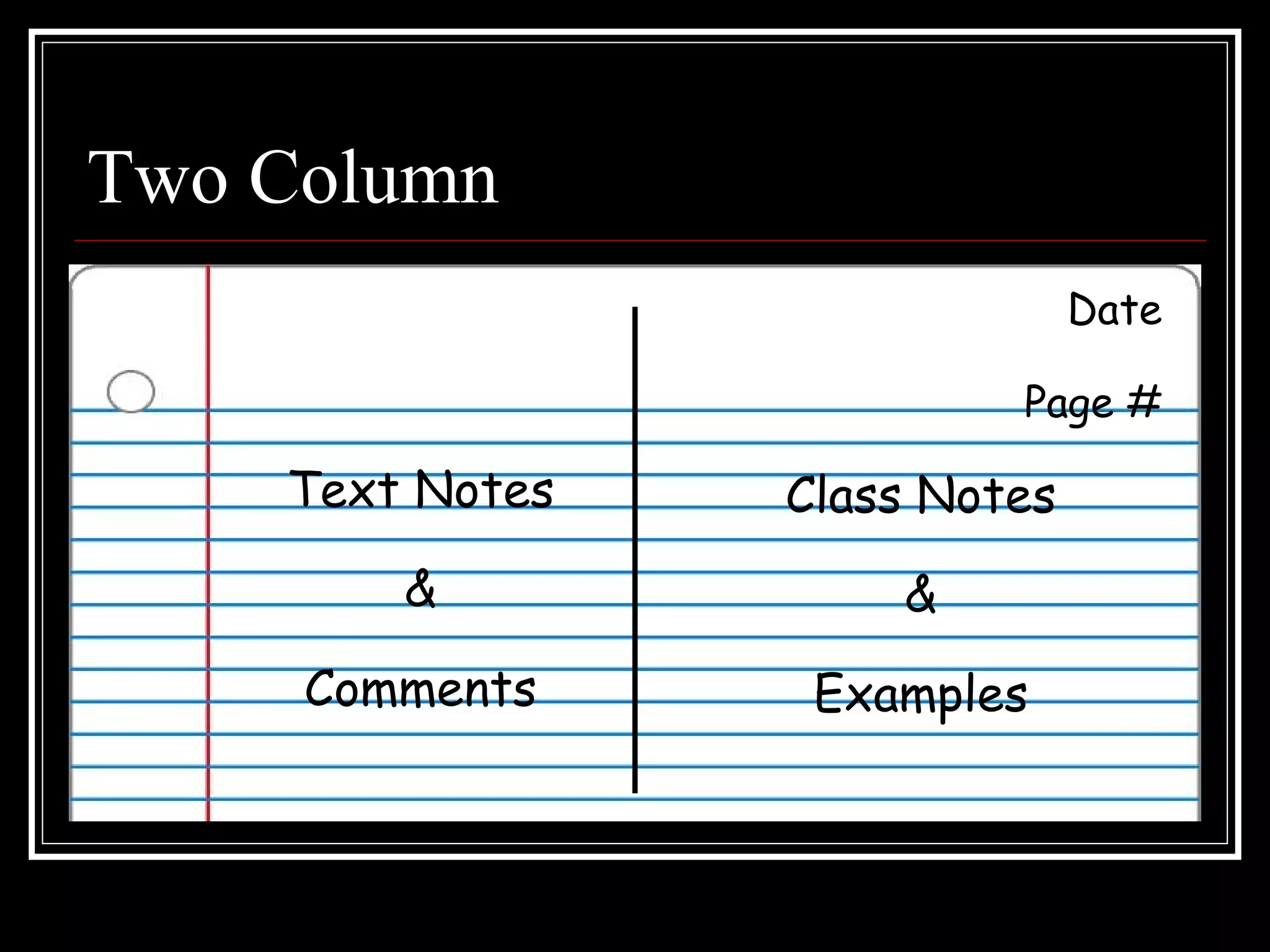 Two Column Text Notes & Comments Date Page # Class Notes & Examples 