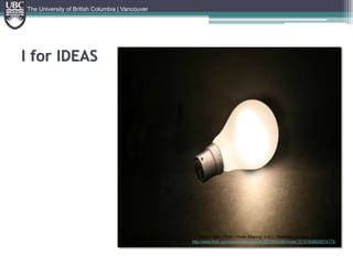 I for IDEASThe University of British Columbia | VancouverElectric light | Flickr - Photo Sharing! (n.d.). . Retrieved January 20, 2011, from http://www.flickr.com/photos/alancleaver/2279694390/in/set-72157606825074174/