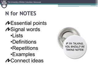 The University of British Columbia | VancouverN for NOTESEssential pointsSignal words Lists