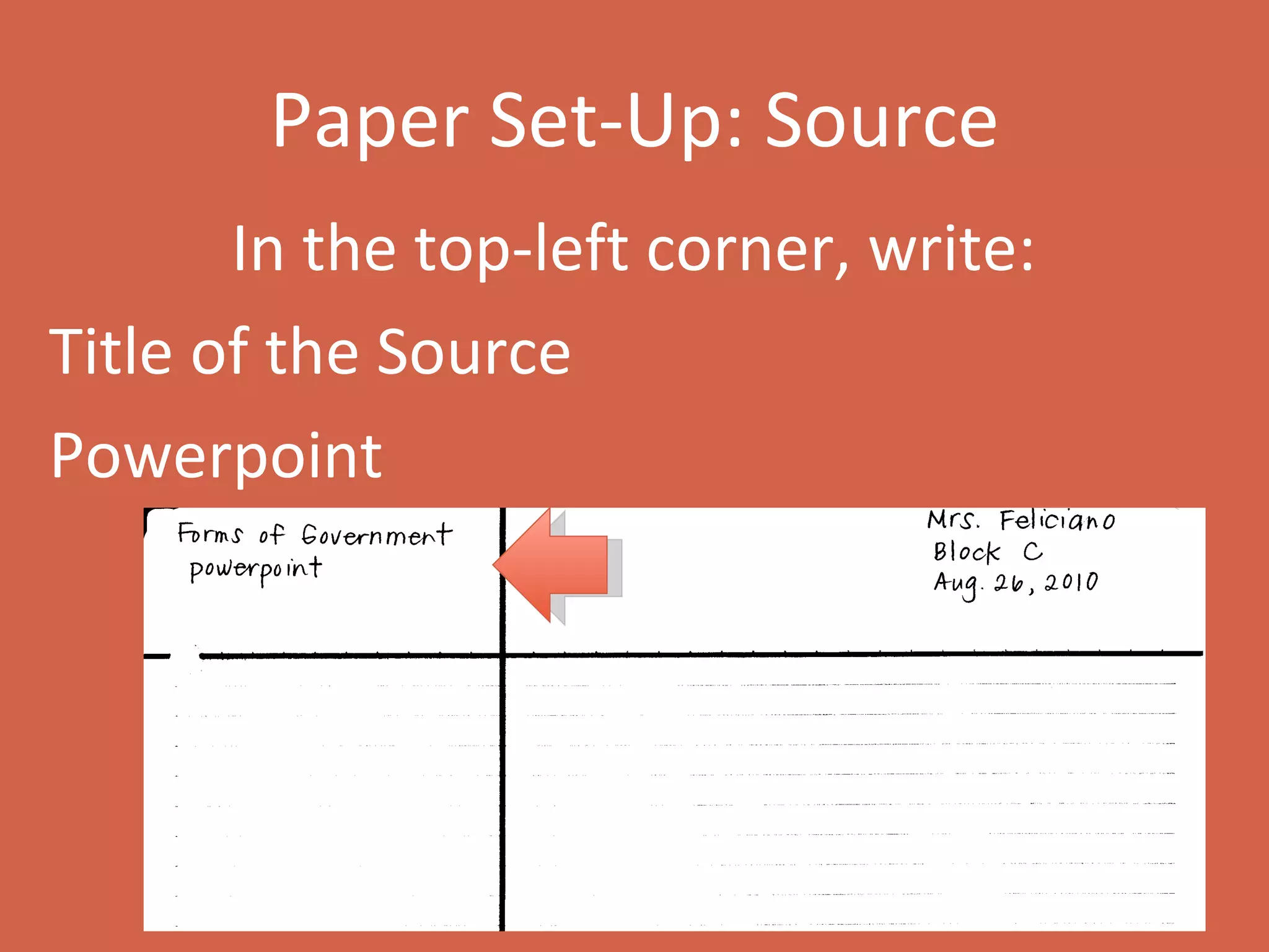Paper Set-Up: Source In the top-left corner, write: Title of the Source  Powerpoint 