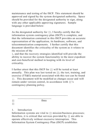 Iscp Sample NOTE This sample template is provided to address NIST SP 800-53 s.docx