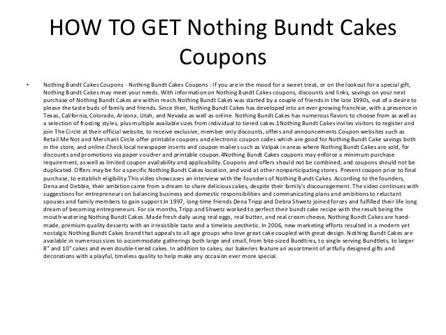 How can you find printable coupons to Nothing Bundt Cakes?