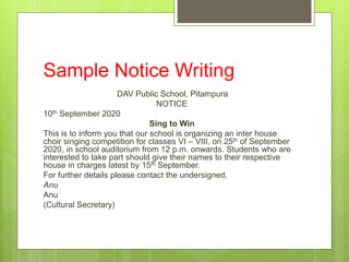 WHAT IS NOTICE WRITING - VALUE POINTS AND FORMAT | PPTX