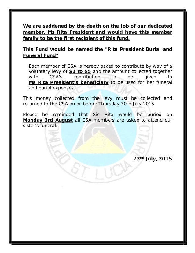 Notice CSA funeral and burial fund
