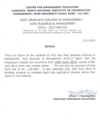 Commencement of Preparatory Classes of PGDM-ABM