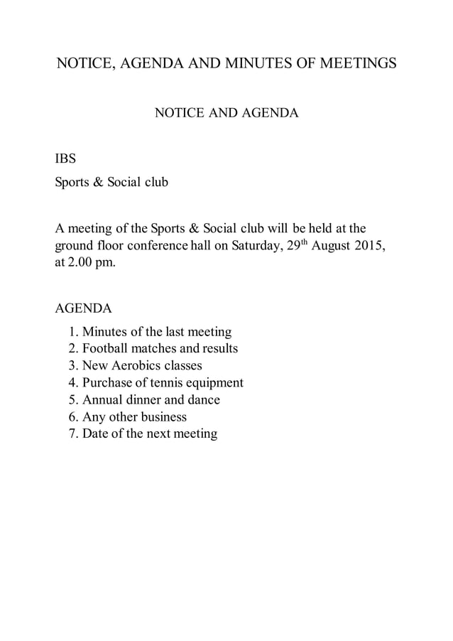 Notice Agenda Minutes Of Meeting 