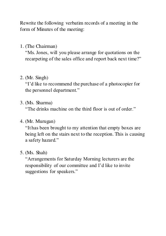 minutes of order