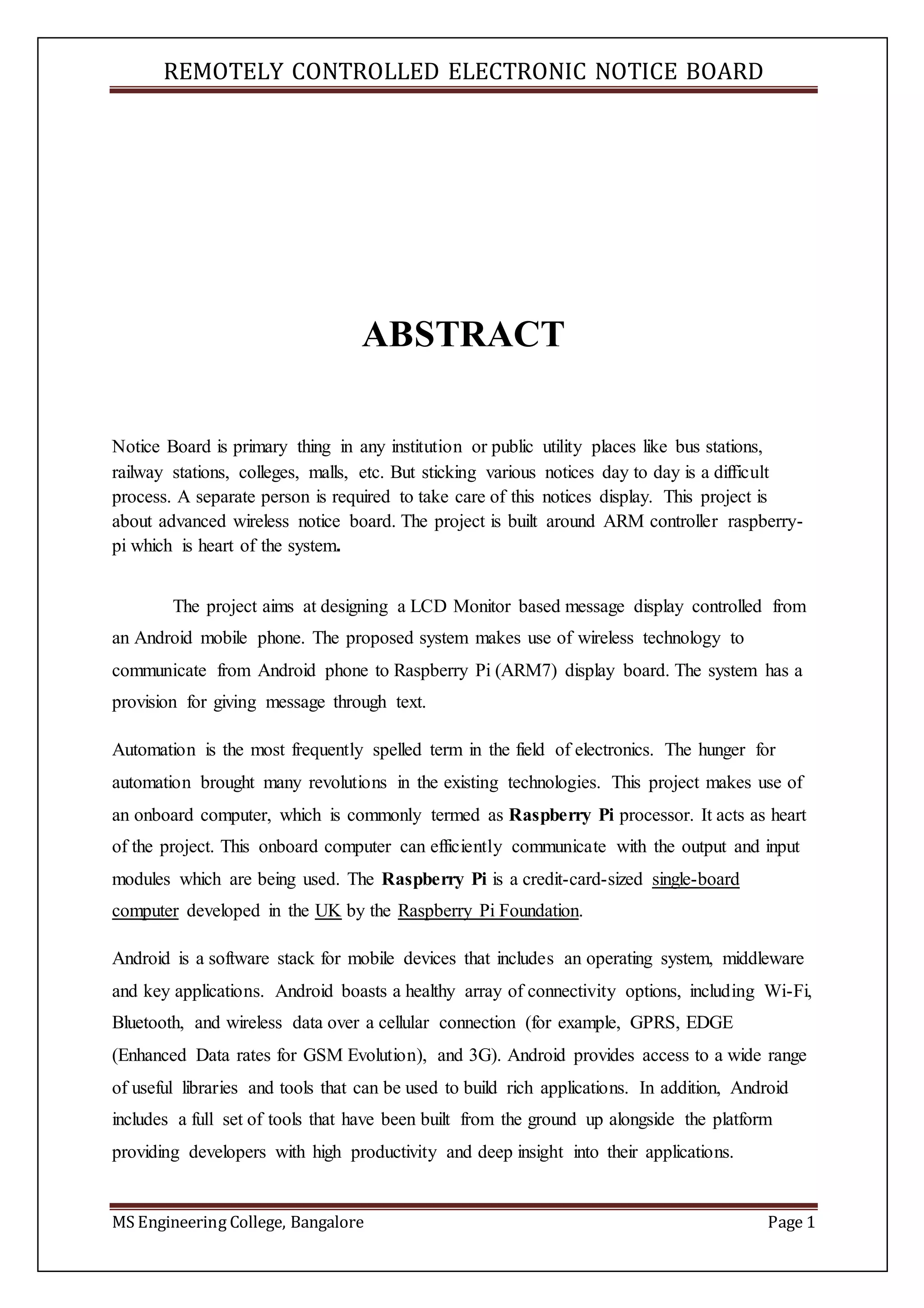 Electronic Notice Board Using Raspberry Pi and Android Phone PDF