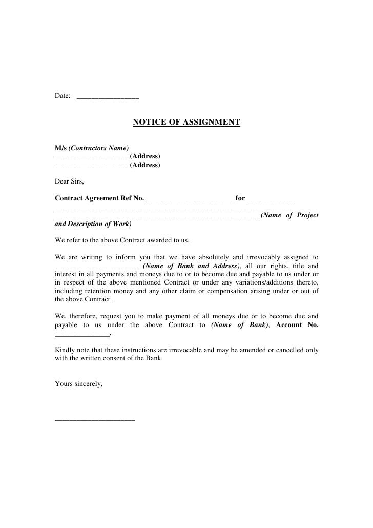 notice of assignment ontario