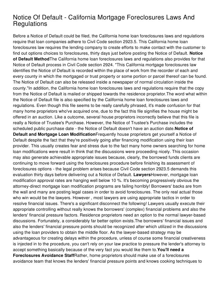 Notice Of Default California Mortgage Foreclosures Laws And Regulations_