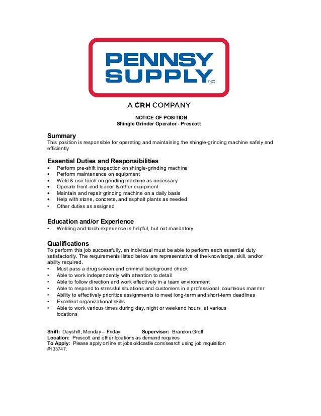 **NOW HIRING** Shingle Grinder Operator, Prescott Plant