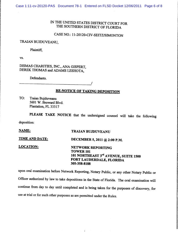 Notice of taking deposition Notice of taking deposition