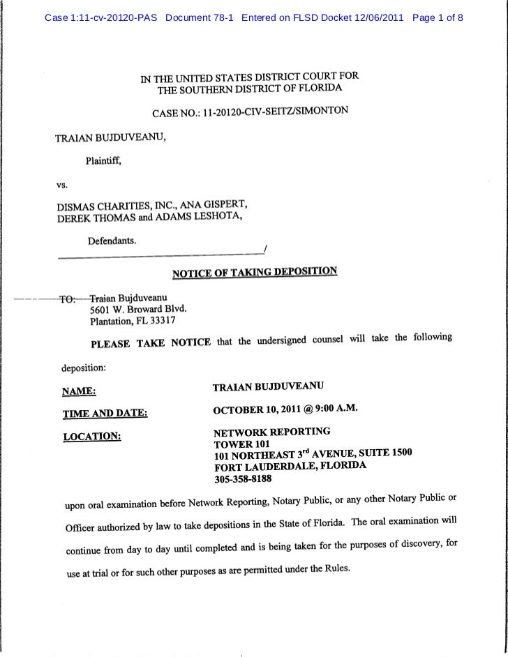 Notice of taking deposition