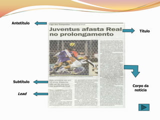 Antetítulo

                Título




Subtítulo
             Corpo da
              notícia
   Lead
 