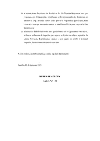 Notícia-crime apresentada por senadores contra Jair Bolsonaro