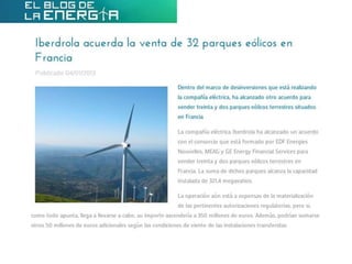 Iberdrola acuerda la venta de 32 parques eólicos en Francia