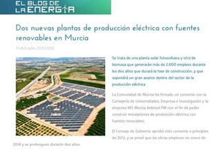 Dos nuevas plantas de producción eléctrica con fuentes renovables en Murcia