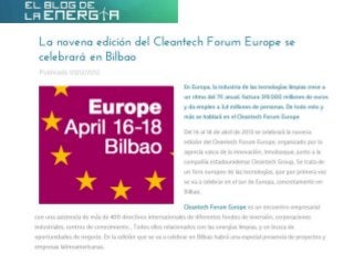 La novena edición del Cleantech Forum Europe se celebrará en Bilbao