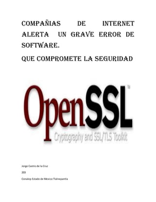 Compañias de internet
alerta un grave error de
software.
que compromete la seguridad
Jorge Castro de la Cruz
203
Conalep Estado de Mexico Tlalnepantla
 