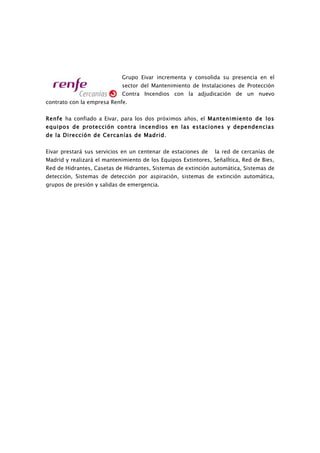 Grupo Eivar firma un nuevo contrato de adjudicación con Renfe
