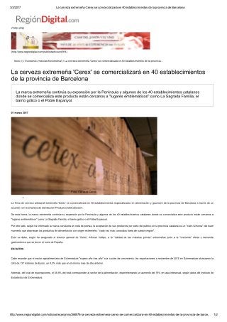 La cerveza extremeña "Cerex" se comercializará en 40 establecimientos de la provincia de Barcelona 