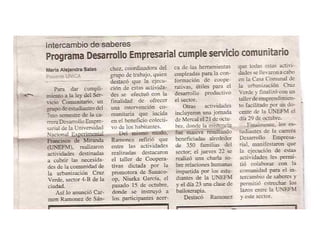 Noticias Servicio Comunitario   Desarrollo Empresarial