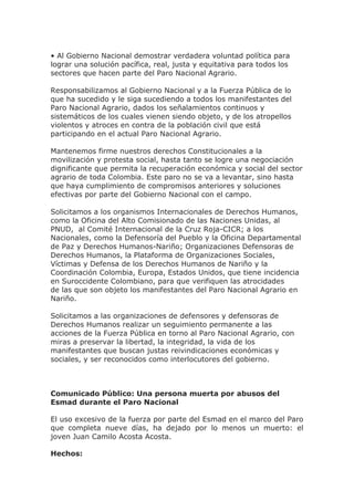 NOTICIAS Y COMUNICADOS SOBRE PARO NACIONAL AGRARIO EN COLOMBIA, 28 ...