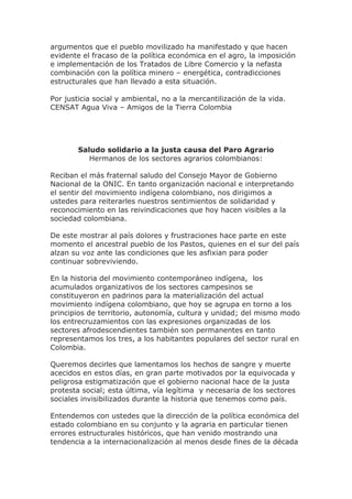NOTICIAS Y COMUNICADOS SOBRE PARO NACIONAL AGRARIO EN COLOMBIA, 28 ...