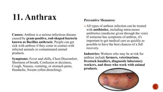 Causes: Anthrax is a serious infectious disease
caused by gram-positive, rod-shaped bacteria
known as Bacillus anthracis. ...