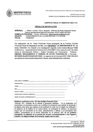 FISCALIA PENAL--Notificación  al  denunciante .caso  173 2021