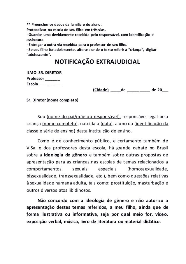 Notificação extrajudicial contra escolas e profissionais 