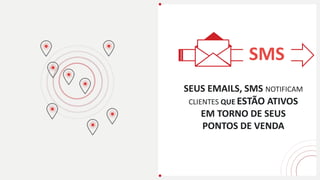 SEUS EMAILS, SMS NOTIFICAM
CLIENTES QUE ESTÃO ATIVOS
EM TORNO DE SEUS
PONTOS DE VENDA
SMS
 