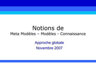 Notions de Meta Modèles – Modèles - Connaissance Approche globale Novembre 2007 