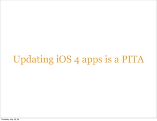 Updating iOS 4 apps is a PITA
Thursday, May 15, 14
 