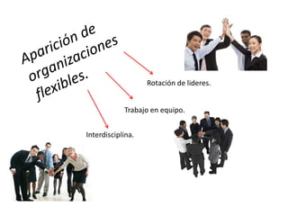 Rotación de lideres.
Trabajo en equipo.
Interdisciplina.
 
