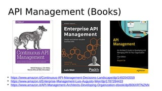 API Management (Books)

https://www.amazon.it/Continuous-API-Management-Decisions-Landscape/dp/1492043559

https://www.a...
