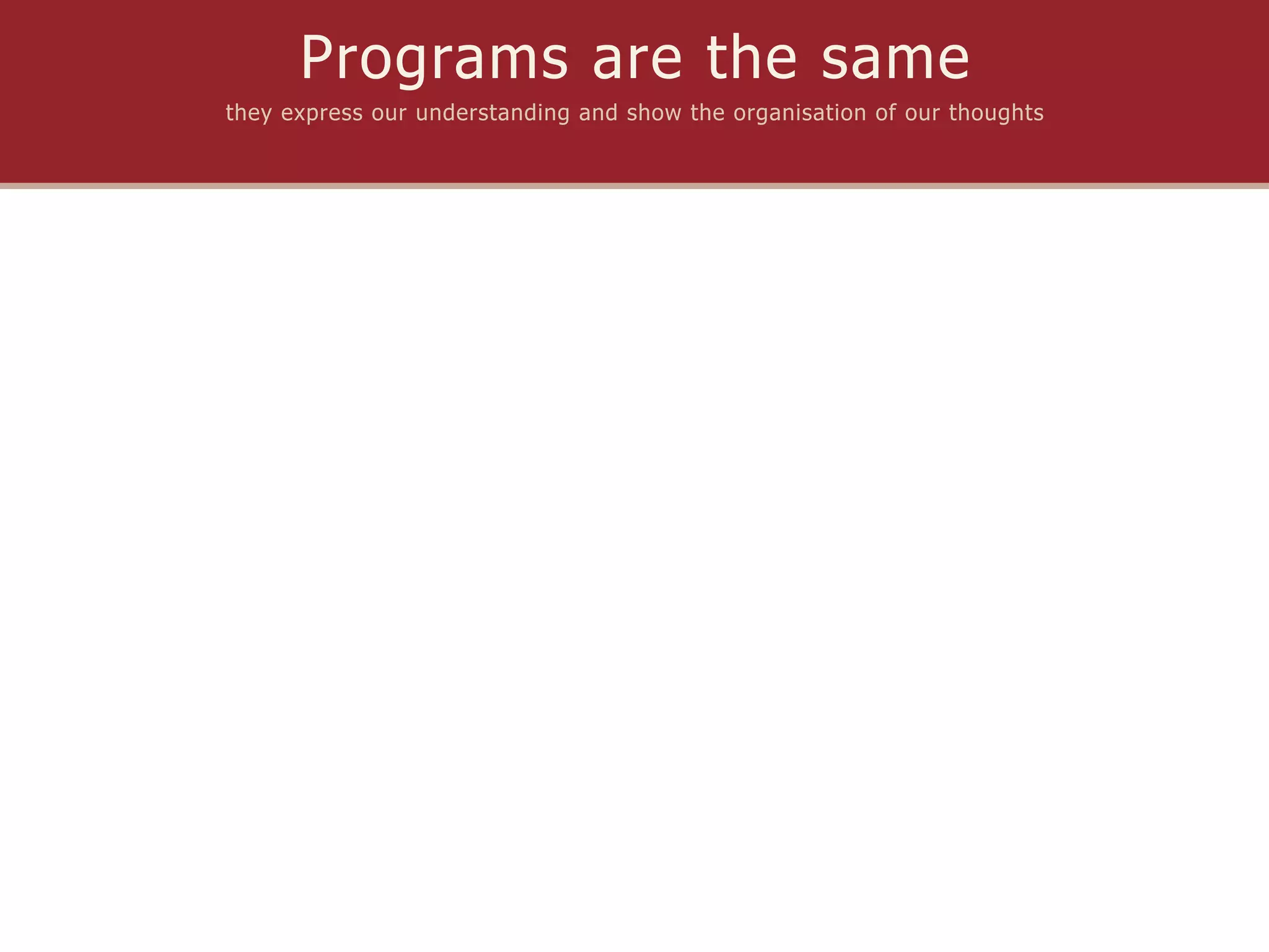 Programs are the same
they express our understanding and show the organisation of our thoughts
 