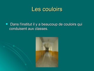 Les couloirs Dans l'institut il y a beaucoup de couloirs qui conduisent aux classes.  