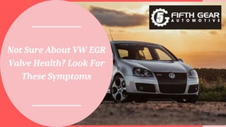 Not Sure About VW EGR
Valve Health? Look For
These Symptoms
 