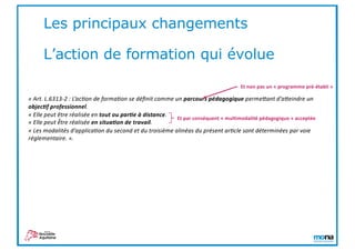Les principaux changements
L’action de formation qui évolue
 
