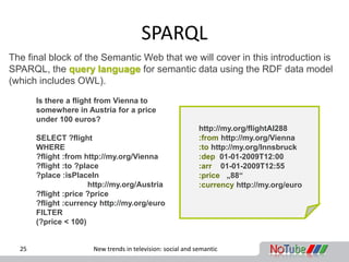 SPARQL
The final block of the Semantic Web that we will cover in this introduction is
SPARQL, the query language for seman...