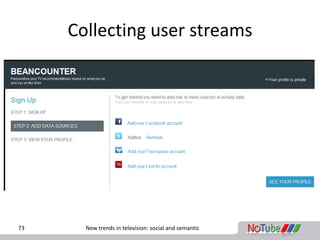 Collecting user streams




73     New trends in television: social and semantic
 