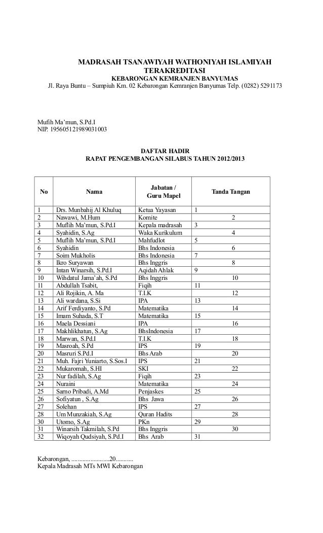 Format Daftar Hadir Bahasa Inggris | notula rapat pengembangan silabus Format Daftar Hadir Bahasa Inggris | notula rapat pengembangan silabus