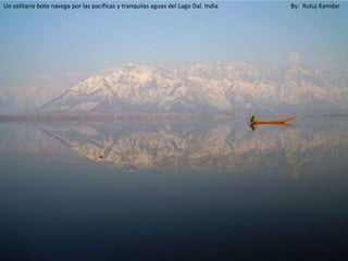 Un solitario bote navega por las pacíficas y tranquilas aguas del Lago Dal. India   By: Rutuj Kamdar
 