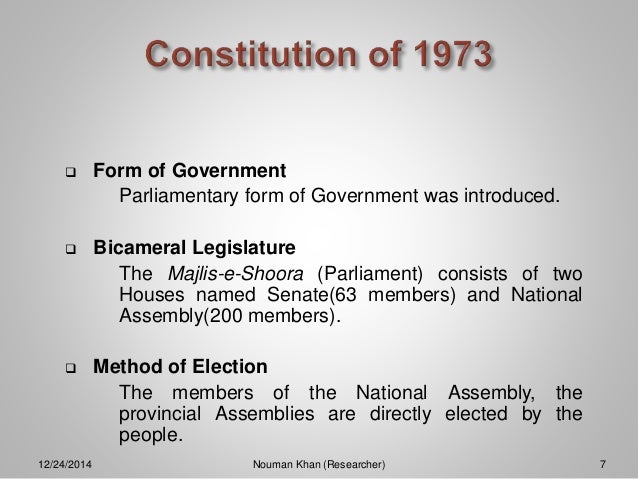 1973 constitution of pakistan form of government in pakistan